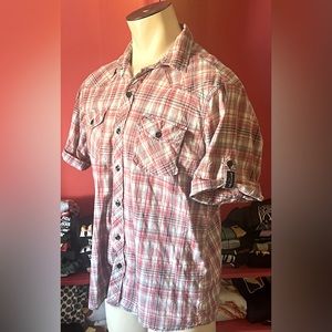DISTRICT91 Short Sleeve Red Plaid Button Down Shirt X Size : 2XL